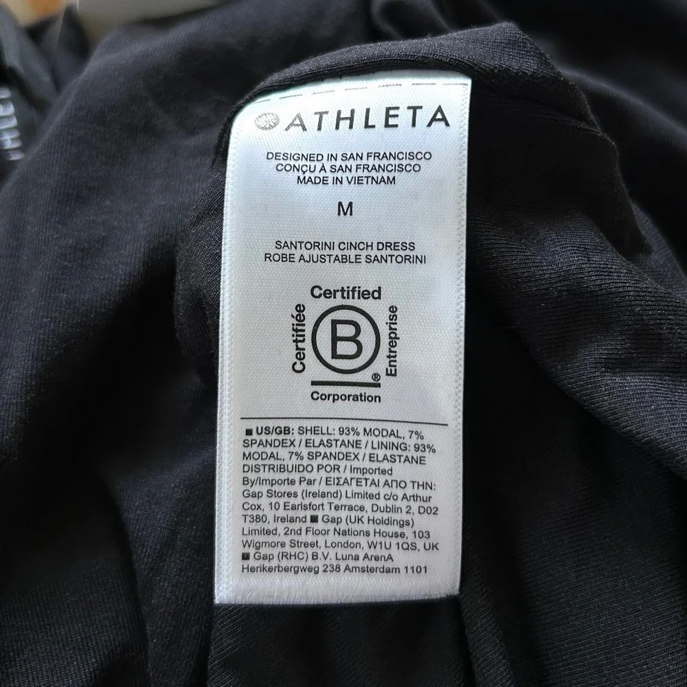 NWT Athleta Santorini Cinch Midi Dress Black M Casual Travel Vacation Minimalist
